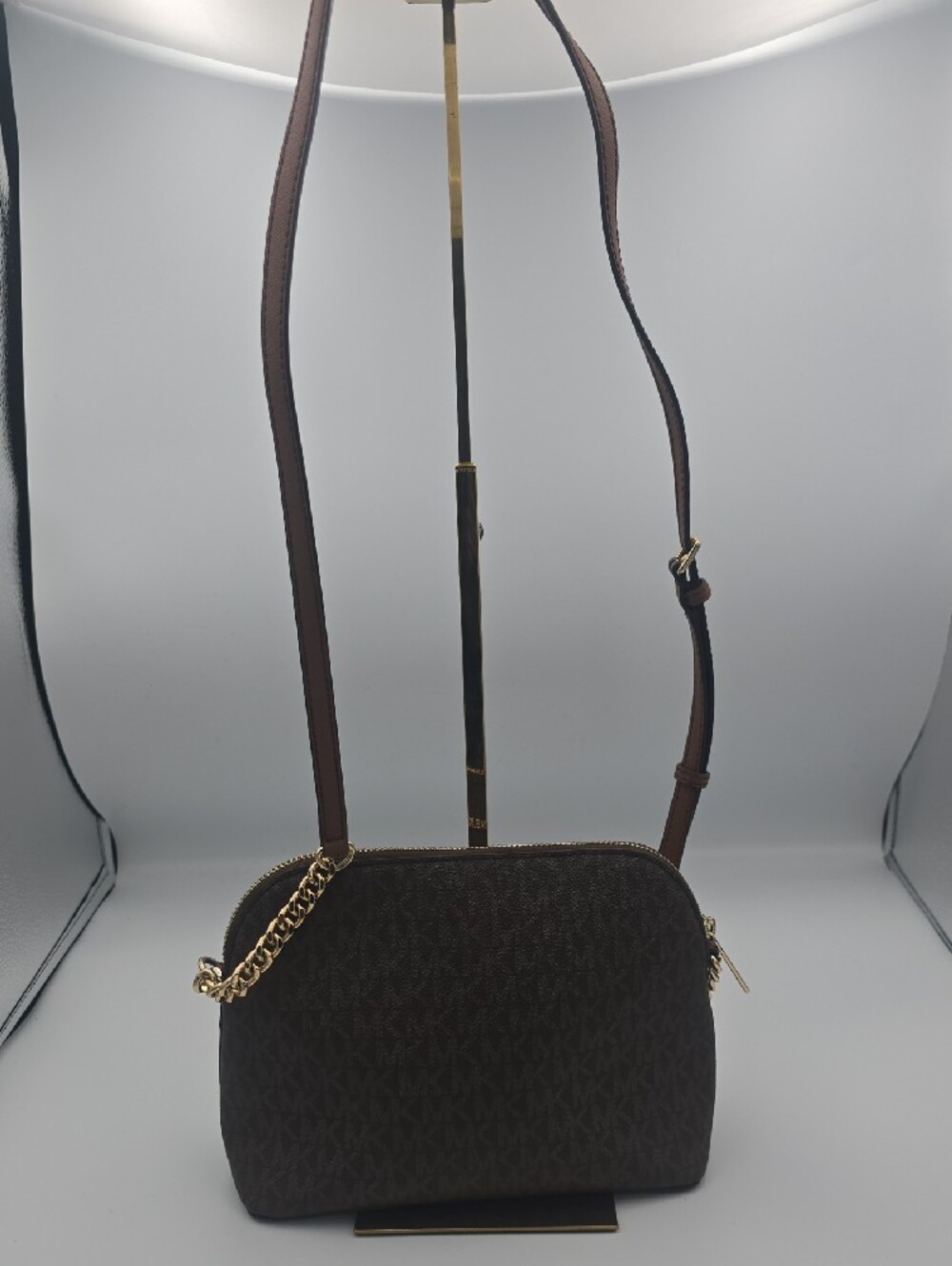 Michael Kors Brown Signature MK Dome Small Crossbody W/ Gold Chain (EUC)✨️ - Picture 14 of 14